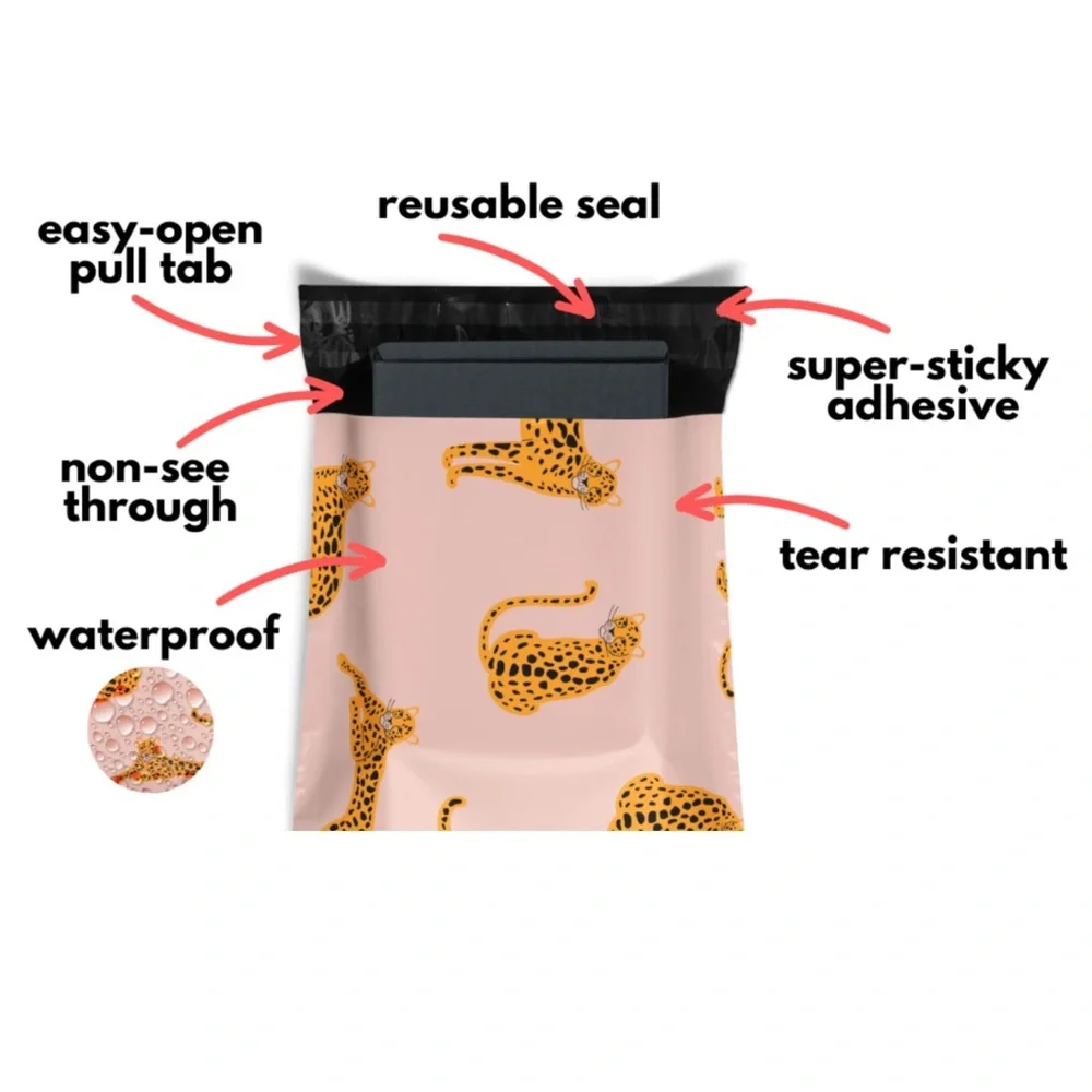 10x13 Polymailers 20 count Pink Cheetah Leopard Novelty Print New